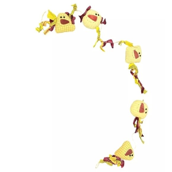 Smiling Faces Handcrafted Whimsical Fabric String Garland Rustic Seasonal Holida - Picture 1 of 4